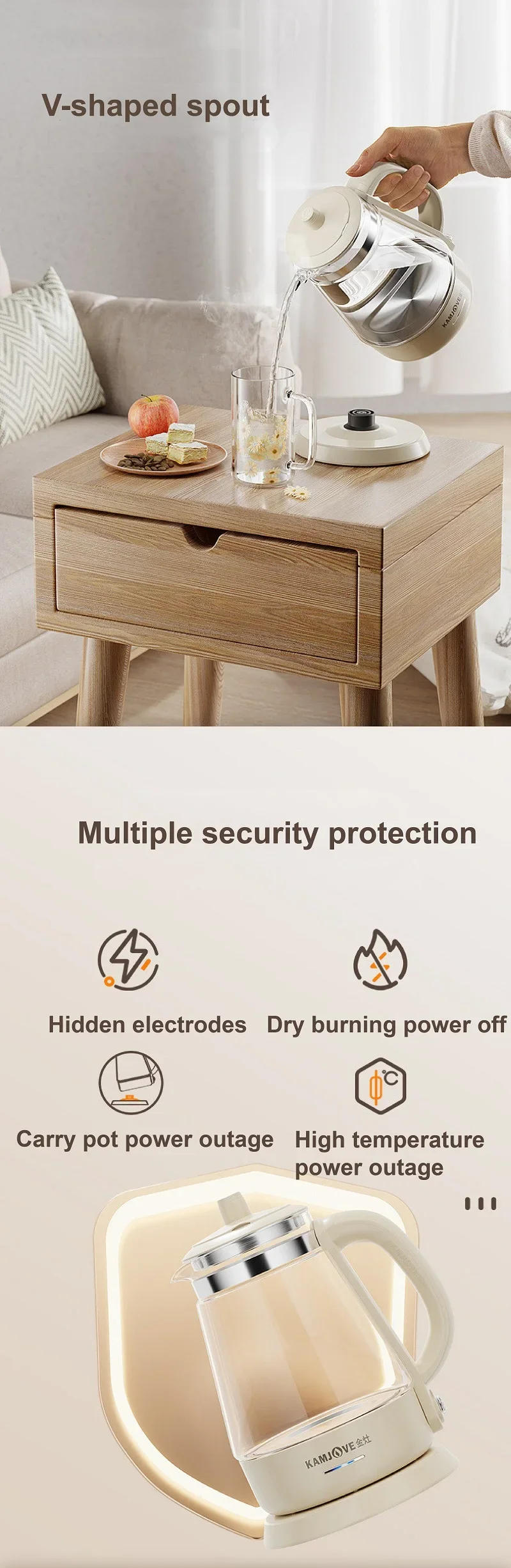 Description Picture 6 of item220V Electric Kettle Home High Borosilicate Glass Boiled Tea Kettle Automatic Keep Warm Coffee Kettle Automatic Power Off 1.0L