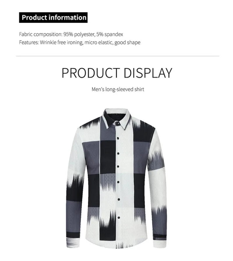 Description Picture 3 of itemTrend Striped Gradient Printed Shirt for Men Summer Long Sleeve Slim Casual Social Shirts Party Nightclubs Tuxedo Blouse M-6XL