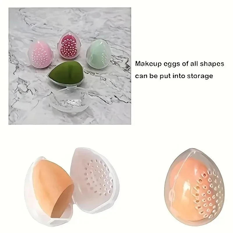 Description Picture 2 of itemEmpty Makeup Sponge Storage Box Plastic Egg Shaped Cosmetic Puff Organizer Rack Portable Makeup Blender Holder Stand Drying Box