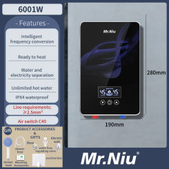 Instant Electric Water Heater Shower Bathroom On Demand Hot Water 220-240V 6001W LED Digital Display Temperature Automatica