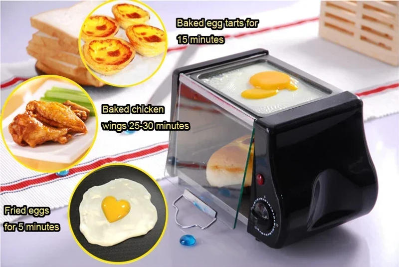 Description Picture 5 of item110V/220V Mini Electric Oven Roast Grill Toaster Cake Bread Maker Steak Fried Eggs Omelette Frying Pan Timer Breakfast Machine