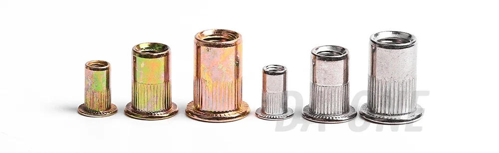 Description Picture 3 of itemMetric Rivet Nut M3 M4 M5 M6 M8 M10 M12 UNC Flat Head Rivnut Threaded Insert Yellow Zinc Plated Carbon Steel Stainless Steel 304