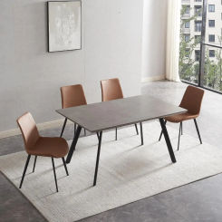 Modern Dining Table Set for 4-6 People Kitchen Set Extendable Wood Dining Table  4 Upholstered Chairs（46.5" Table+Brown Chairs)