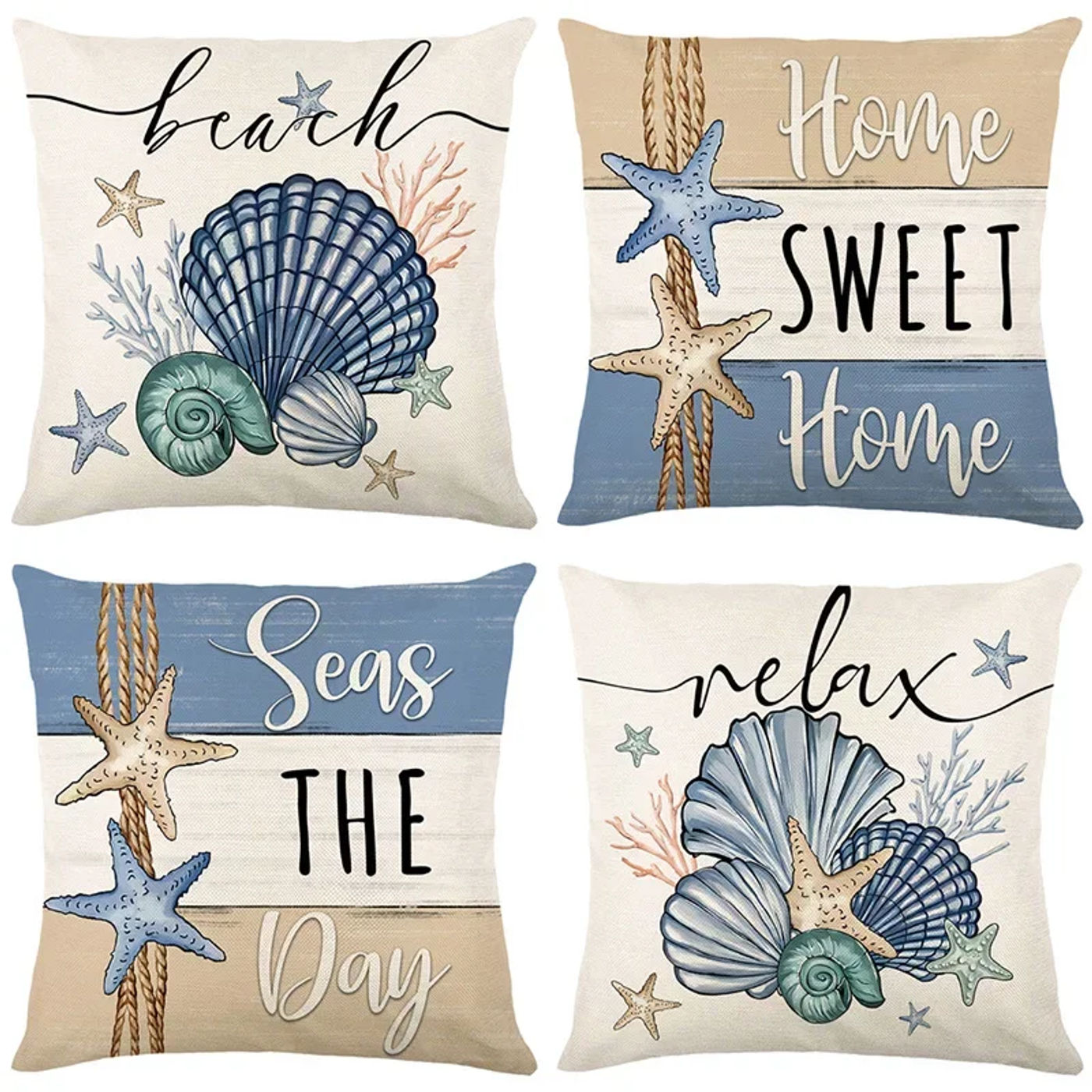 Description Picture 4 of item1PC Printed Pillowcase Ocean Scallop Sofa Cushion Cover Summer Letter Starfish Pillowcase Living Room Bedroom Pillow Case