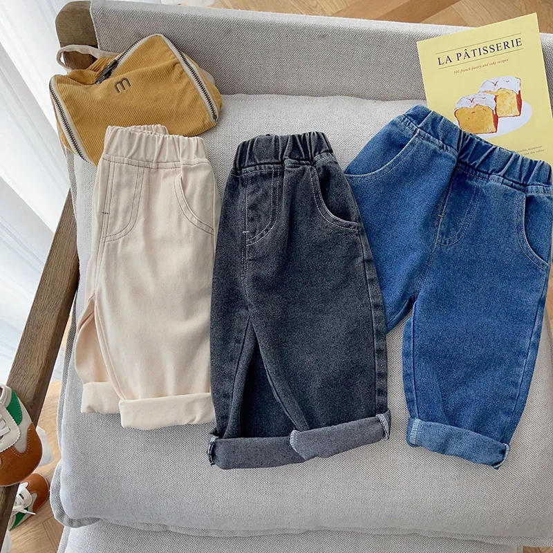 Description Picture 4 of item2024 new Baby Pants Solid Kids Jeans Casual Boys Denim Pants Soft Girls Fashion Trousers Children Denim Blue Pants