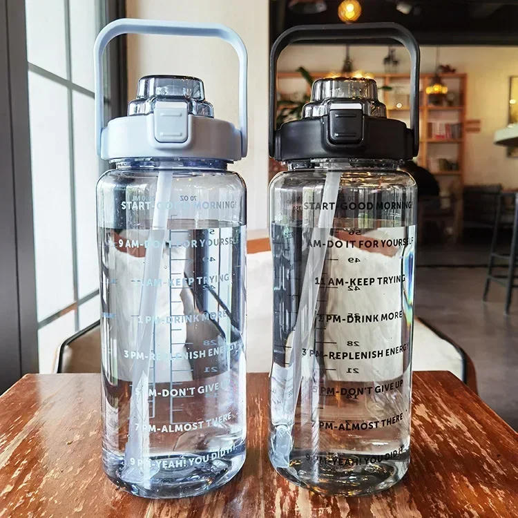 Description Picture 5 of item2L Straw Water Bottle Large Capacity Plastic Water Cup Portable Drink Bottle With Time Marker For Outdoor Sports Fitness
