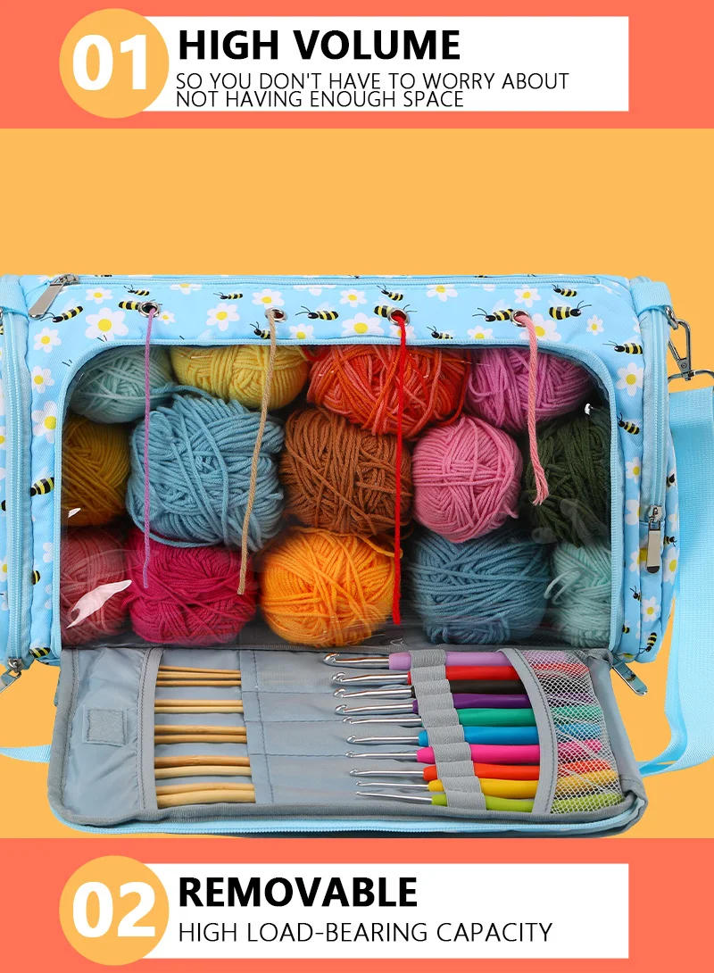 Description Picture 5 of itemNew Wool Crochet Storage Bag Diagonal Package Yarn Storage Bag Waterproof Travel Storage Bag Knitting Tote Bag for Sewing Tools
