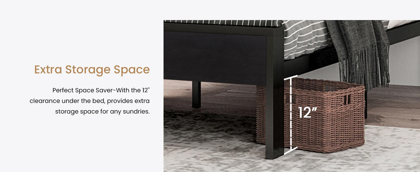 Description Picture 4 of itemInch Queen Size Metal Platform Bed Frame with Wooden Headboard and Footboard, Mattress Foundation, No Box Spring N