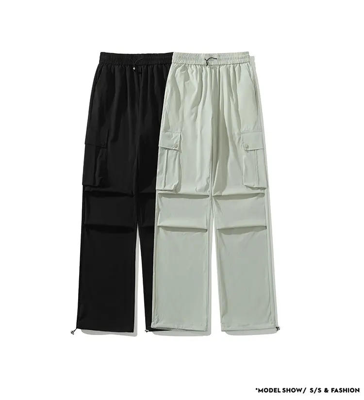 Description Picture 3 of itemMen's Loose Straight Cargo Pant Black Gray Drawstring Joggers