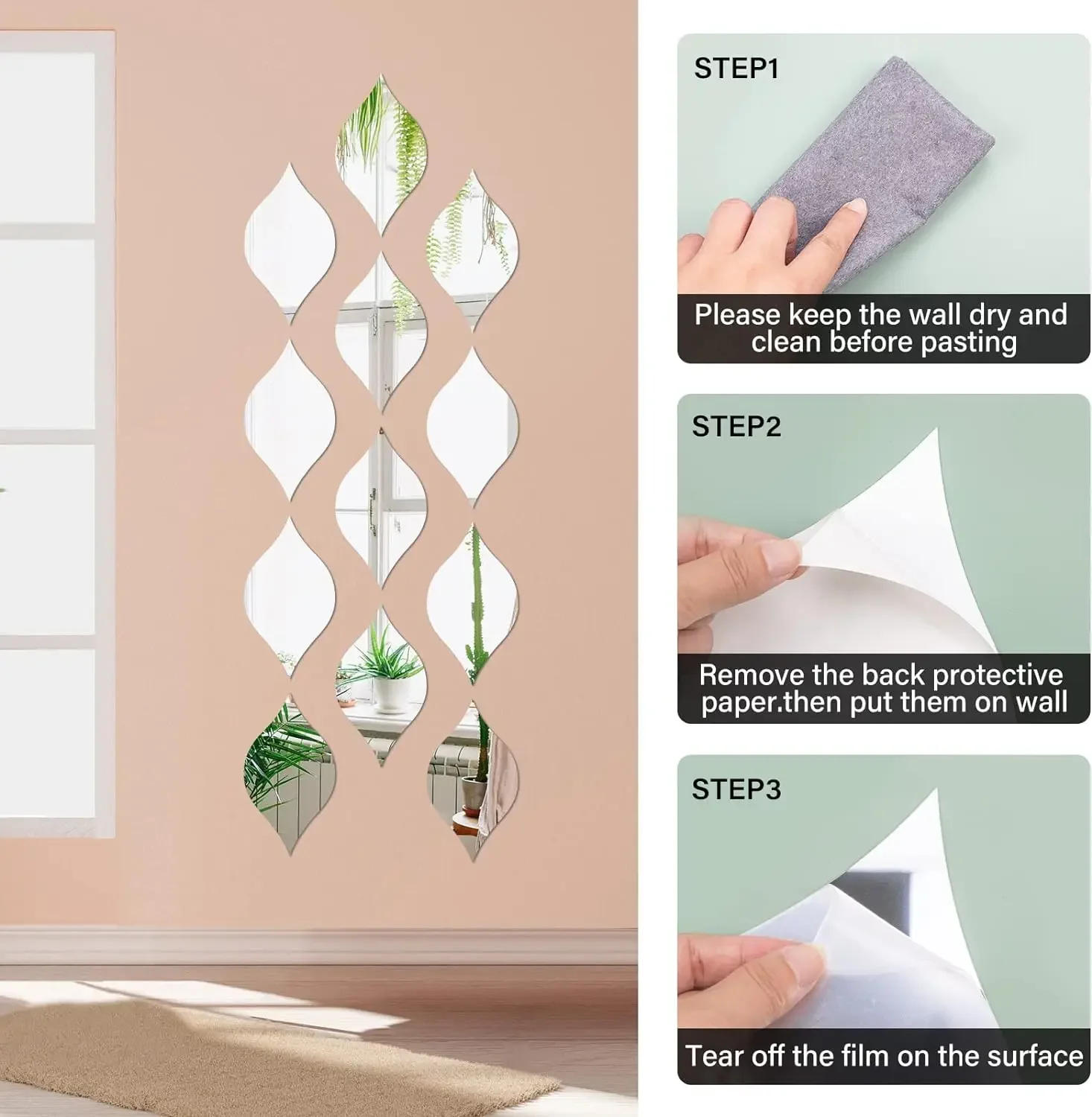 Description Picture 5 of item3D Mirror Stickers Acrylic Triangles Self-adhesive Wave Shape DIY Wall Mirror Stickers for Living Room Home Decor 58/32/17/10pcs