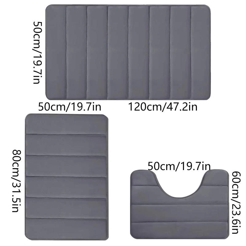 Description Picture 3 of itemBathroom Three-piece Set Household Non-slip Floor Mats Solid Color Quilted Bathroom Absorbent Carpet Mats
