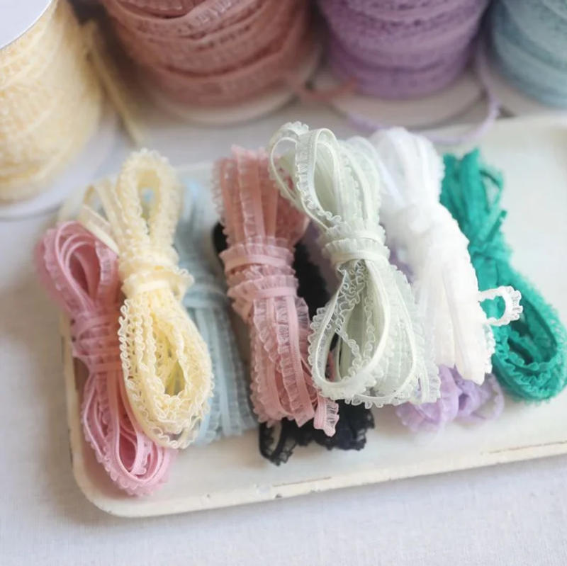 Description Picture 4 of item5 Meters/lot Delicate Flower Ruffle Elastic Lace Trims Thin Lace Ribbon DIY Sewing Garments Hometexile Fabric Ornaments 6mm