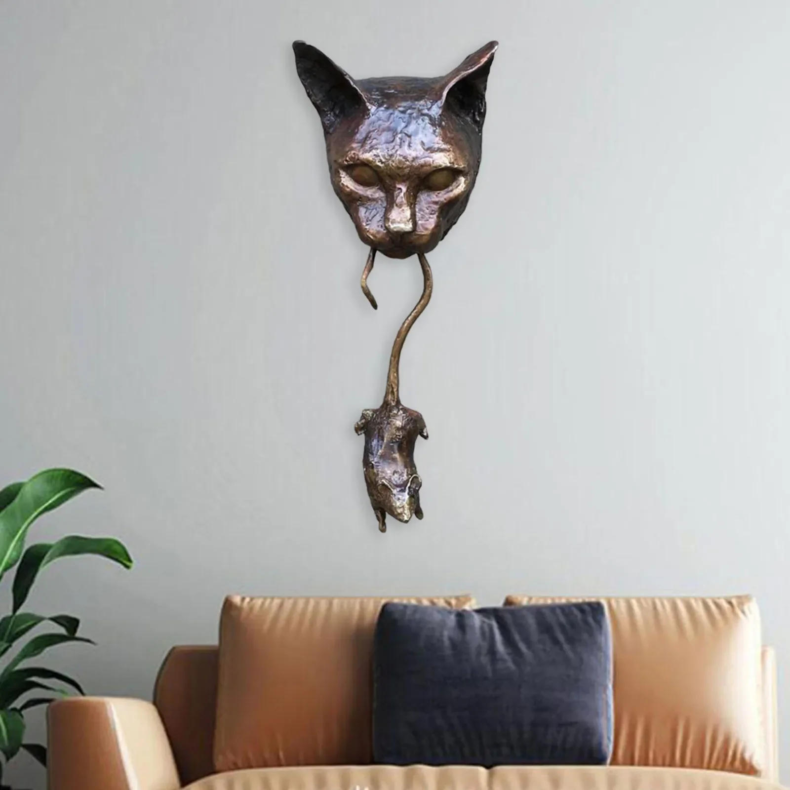 Description Picture 3 of itemHalloween Cat and Mouse Statue Resin Wall Sculpture Pendant Knocker Garden Courtyard Decoration for Door Pile Protect Plants