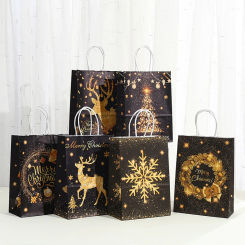 Christmas Gift Bag Bronzing Cowhide Reindeer Snowflakes Christmas Tree Pattern Gift Bag Christmas Gift Storage Paper Bag