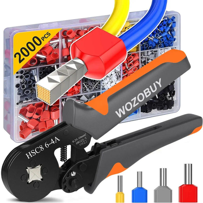 Description Picture 2 of itemWOZOBUY Tube Terminal Crimping Tools Ferrule Crimping Pliers HSC8 6-4 0.25-10mm² 23-7AWG Square Ratcheting Electrician Clamp Set