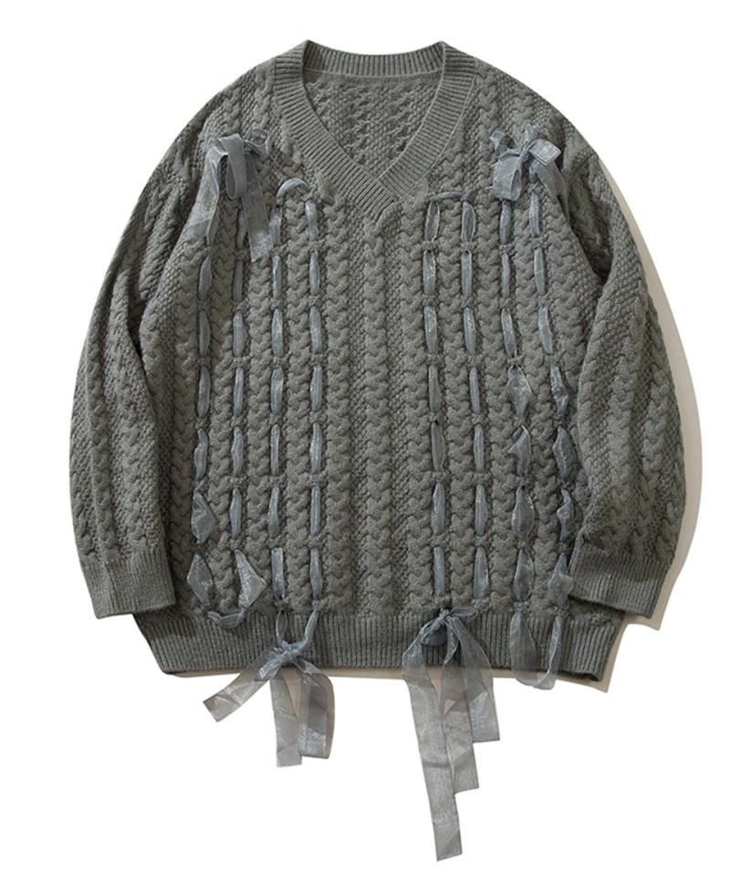 Description Picture 6 of itemUPRAKF V-Neck Knit Sweater Loose Pullover Winter Tops Autumn Fashion Streetwear Long Sleeve Solid Color