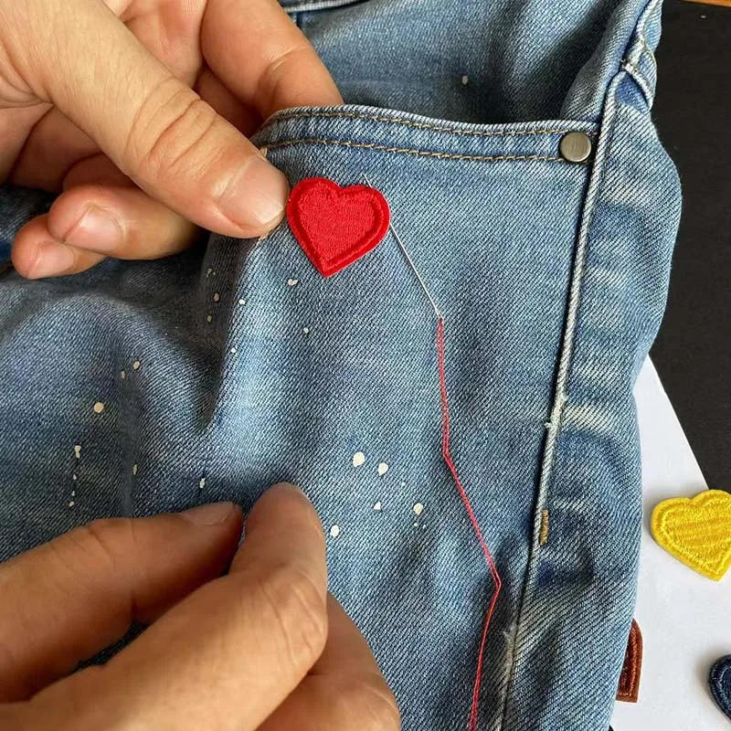 Description Picture 4 of item5PCS,23PCS/Cute Mni Love Heart Fabric Applique Stick On Patches,Self Adhesive Embroidery Repair Patch For Clothes,Down Jacket