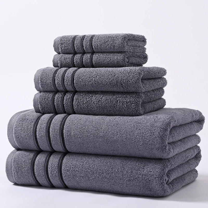 Description Picture 6 of itemCotton Bathroom Super Absorbent 4/6 Piece Towel Set 2 Washcloths 1 Face Towel 2 Bath Towels Hotel White Gray 34X34 35X75 70X140
