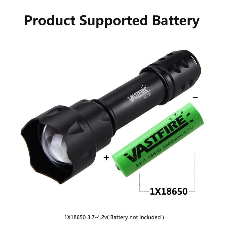 Description Picture 5 of item200 Yards  IR Flashlight 940nm Night Vision Zoomable Torch Outdoor LED Tactical Hunting Torch+18650+Charger+Mount+Switch+Box