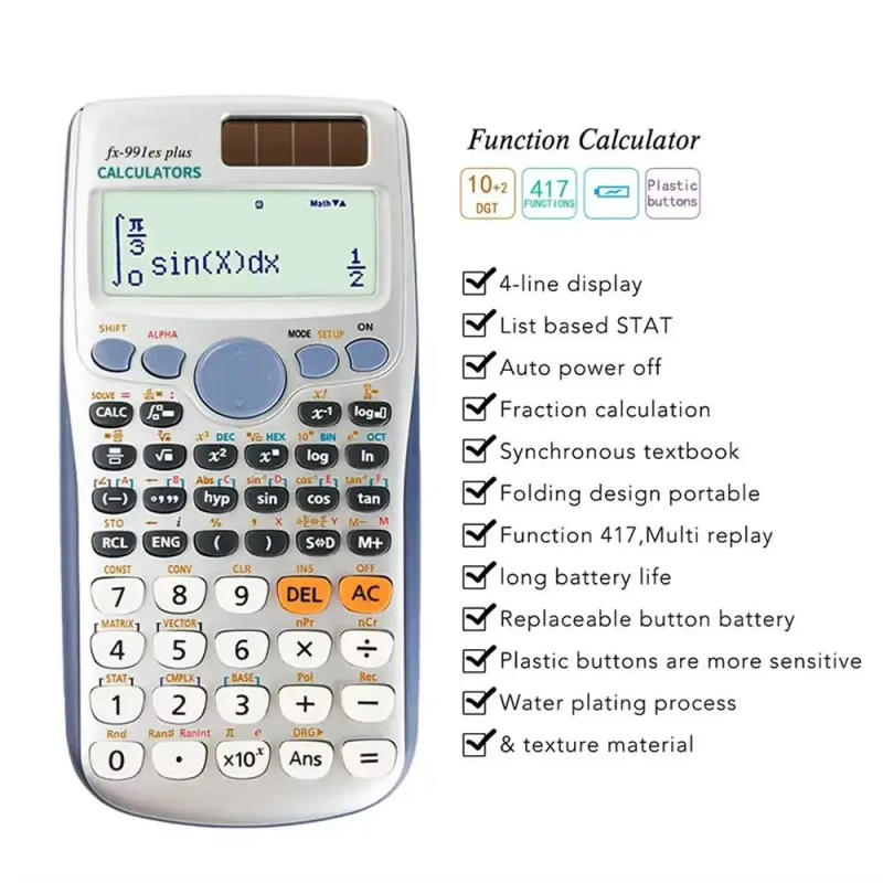 Description Picture 2 of item417 Functions Engineering Scientific Calculator 2-Line School Office Supplies Solar Function Calculator Desk Accessories