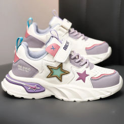 Kids Sneakers Girl Cute Leather Breathable Comfortable Lightweight 2024 Trendy Sports Shoes Flat Running Shoes for Children
