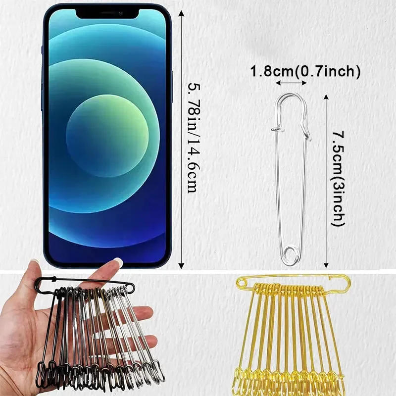 Description Picture 4 of item5/10/20PCS Extra-Large Steel Safety Pins 75mm(3") Heavy Duty Big Safety Pin Stainless Steel Spring Lock Pins for Clothes Crafts