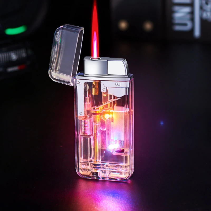 Description Picture 5 of itemNew LED Color Light Transparent Windproof Red Flame Lighter Cartoon Pattern Inflatable Lighter Smoking Accessories Men's Gifts
