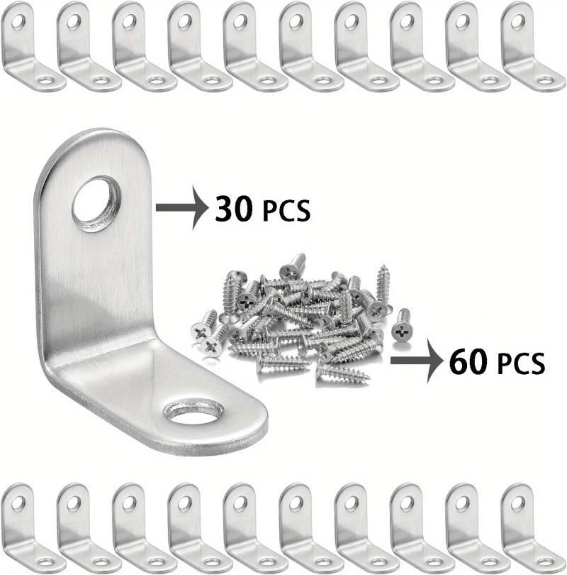 Description Picture 2 of item30 L bracket corner brackets with 60 screws, stainless steel corner brackets, wooden furniture corner fasteners