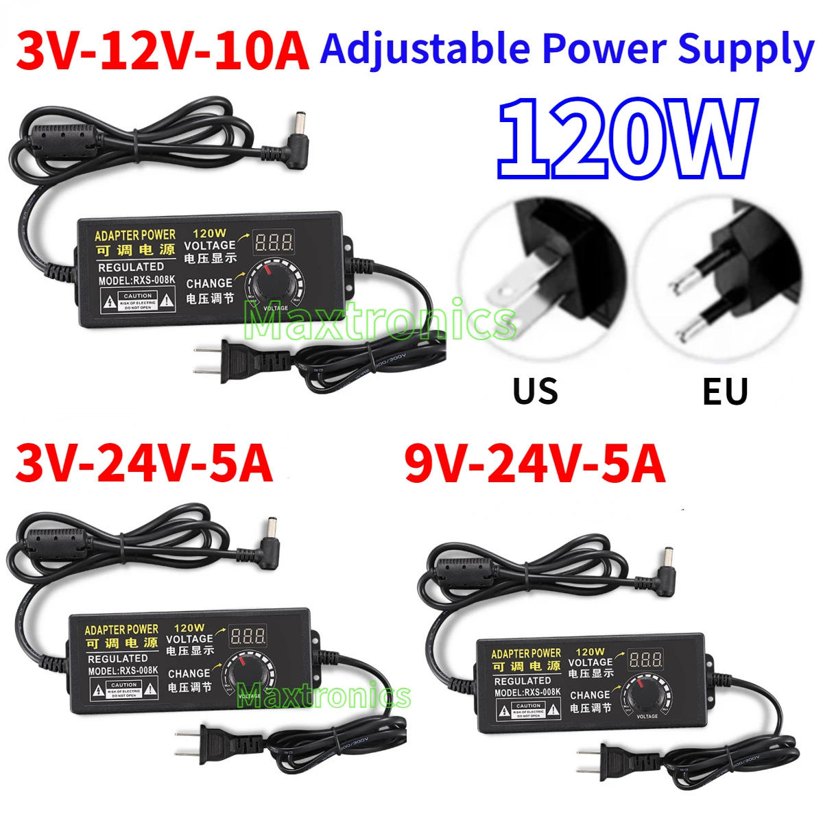 Description Picture 2 of item120W Adjustable AC to DC 3V-12V-10A/3-9V-24V-5A With Display Screen Universal Adapter Power Supply 5.5*2.1mm for LED Strip Light