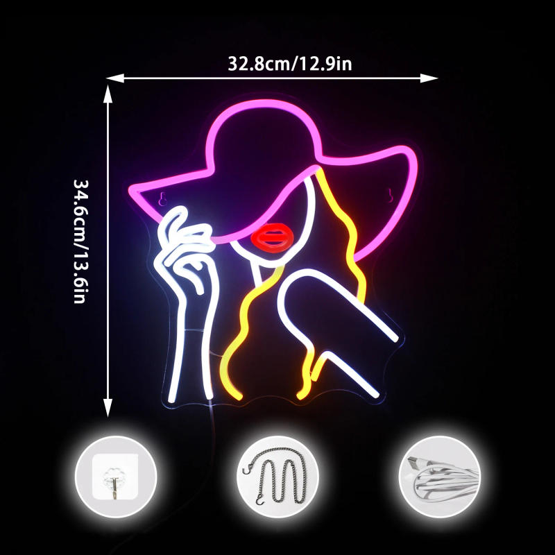 Description Picture 6 of itemWoman Lady Neon Sign for Wall Decor Dimmable Led Light USB Neon Sign For Bedroom Hotel Bar Lamps For Room Party Supplies Gift