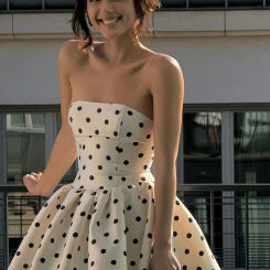 Nibber Dots Print Dress Women Chest Wrap Backless Bow Applique Ruffles Loose Hem 2025 Y2k Trend Streetwear Chic Mini Bodycon