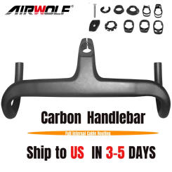 AIRWOLF Full Carbon Fiber Bicycle Handlebar Stem Integrated 28.6MM UD Matte Drop Bar Gravel Road Bike Accessories