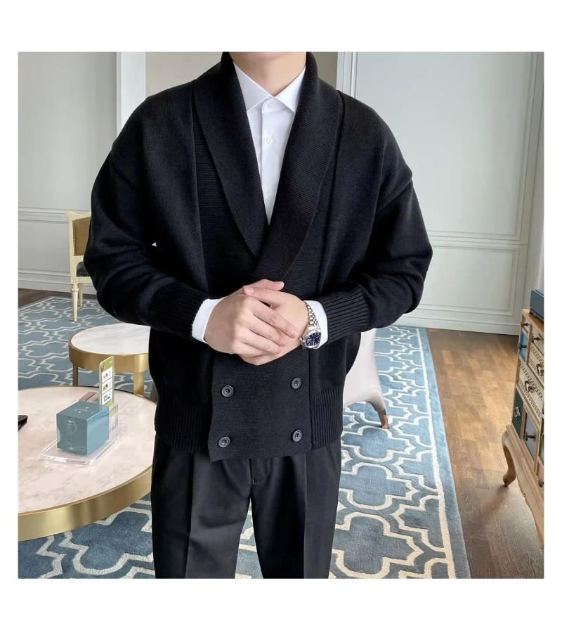 Description Picture 5 of itemNew 2022 Spring Autumn Original Korean Style Men's Design Knitted Cardigan Trendy Solid Color Versatile Knitted Top V-neck