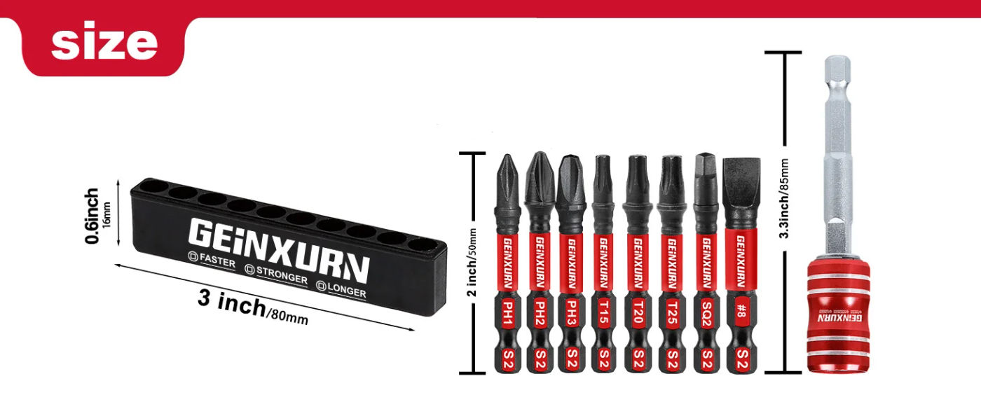 Description Picture 2 of itemGeinxurn 2-IN-1 Screwdriver Bit&Socket Extension Holders and  S2 Screwdriver Bits, Magnetic Quick Release Bit Holder Set
