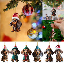 Santa Hat Hanging Christmas Tree Decoration Pendant Cute Puppy Acrylic Ornament Christmas Gift Festive Party Supplies