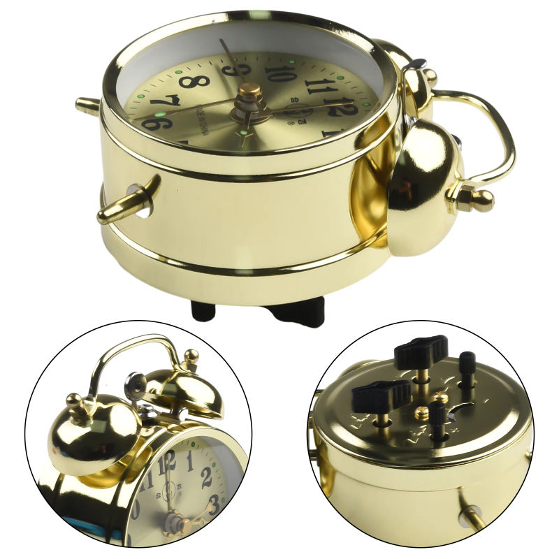Description Picture 4 of itemHorseshoe Mechanical  Gold Alarm Clock Manual Wind Up Vintage Metal Clock For Living Room Bedroom Decor Collections Toys Gifts