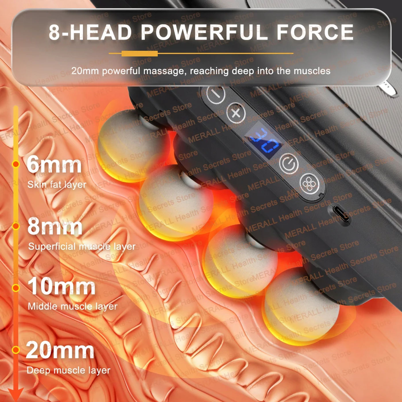 Description Picture 4 of itemFascia Gun 8 head Infrared Deep High-frequency Vibration Muscle Massage Relieves Fatigue Fitness Shaping Massagerr Body Massage