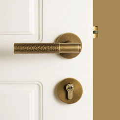 DOOROOM Luxury Door Lock Brass Hammered Polished Bedroom Door Handle Indoor Hidden Single Lock Interior Bathroom Wood Door Lever