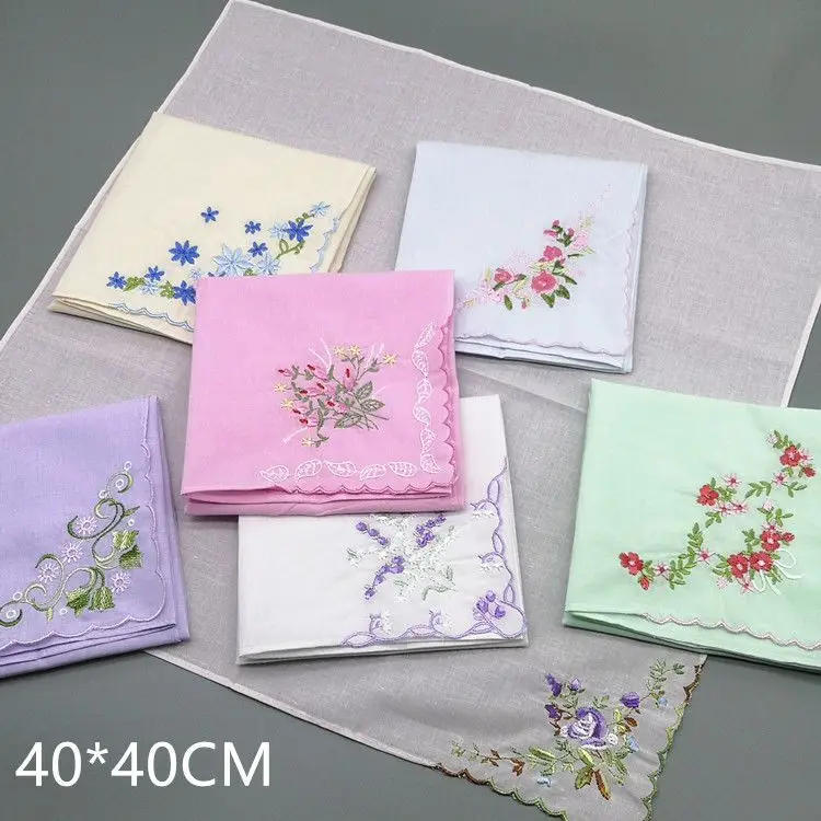 Description Picture 4 of itemEmbroidery Handkerchief Towels Cotton Платок Ladies Soft Absorb Sweat Floral Square Hand Towel Traditional Gifts Toallas De Mano
