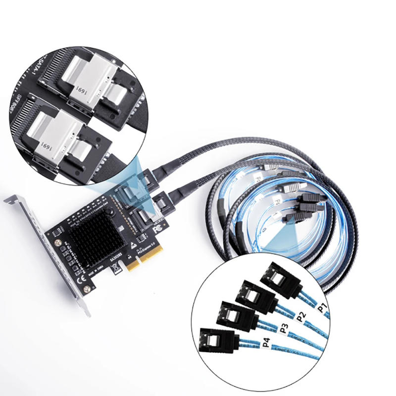 Description Picture 3 of itemSATA Expansion Card PCIE To SFF8087 Mini SAS 8 Port SATA 3.0 to Controller PCIe3.0 to SFF-8087 ASM1166 Chip Adapter