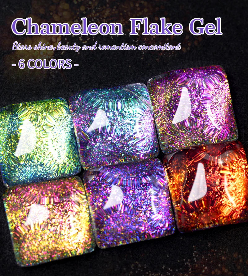 Description Picture 2 of itemPUENTE Chameleon Flake Gel Nail Polish 5ML Aurora Glitter Nail Gel Semi Permanent Varnish Hybrid Soak Off UV Gel For Manicure