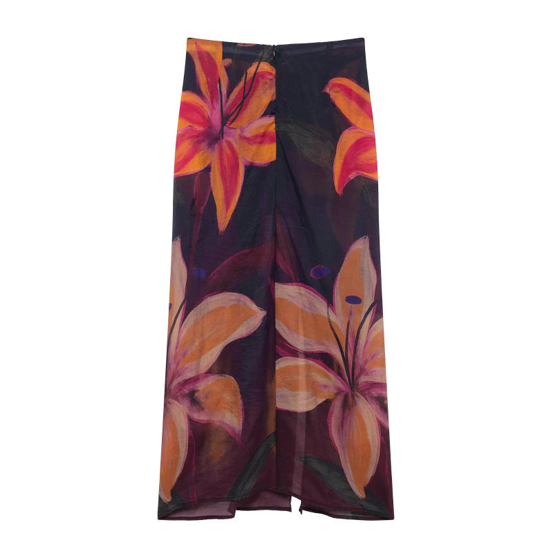 Description Picture 4 of itemElegant Women Bohemian Style Floral Print Front Knotted Slim Wrapped Skirt Faldas Mujer Female Summer Zipper Midi Skirts QUN2612