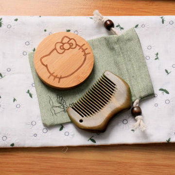 Mini Travel Portable Comb Natural Mahogany Combs Mirror with Shrink Bag Women Makeup Mirror Comb Set Massage Hair Brush