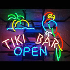 Tiki Bar Open Palm Parrot Neon Light Sign Custom Handmade Real Glass Tube Beer Store Advertise Room Decor Display Lamp 17"X14"