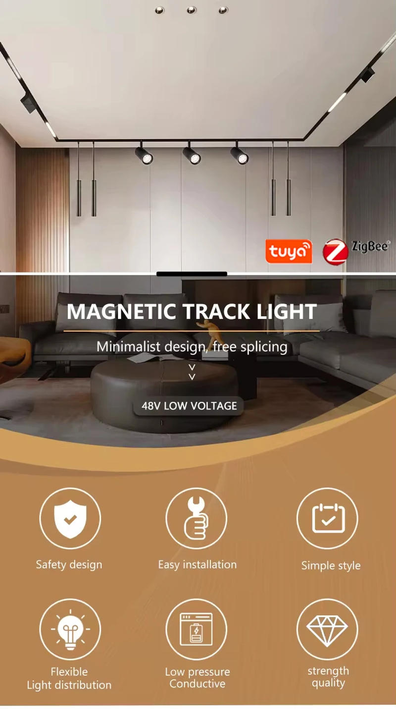 Description Picture 2 of itemSmart Magnet Track Light System, Tuya Zigbee Dimmable LED Spotlight Adjustable Magnetic Rail Lamp Lighting for Living Room Black