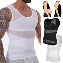 Mens Slimming Body Shaper Vest Gynecomastia Compression Shirts Tummy Control Sleeveless Undershirts Criss Cross Mesh Underwear