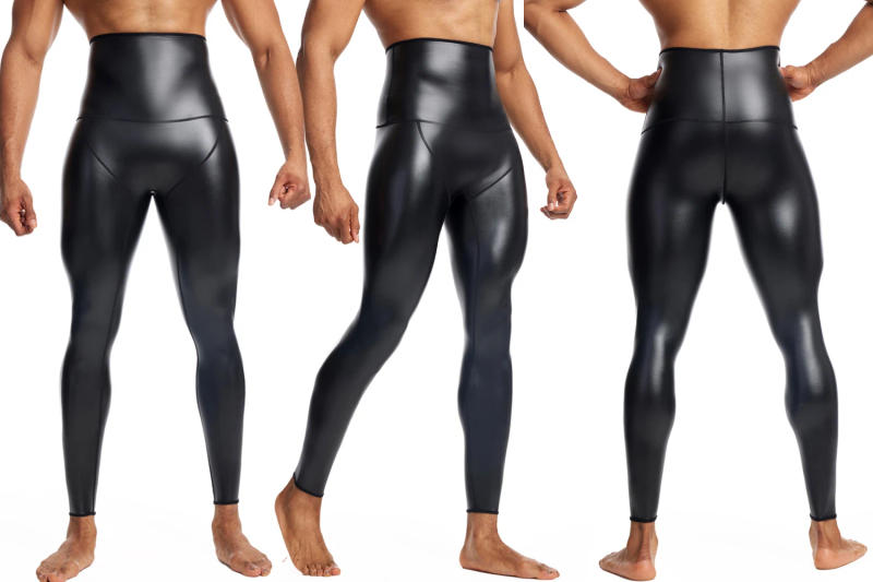 Description Picture 5 of itemMens Black High Waist Leather Pants Body Shaper Waist Trainer Shapers Control Leggings Compression Underwear Fitness 9pts Pants