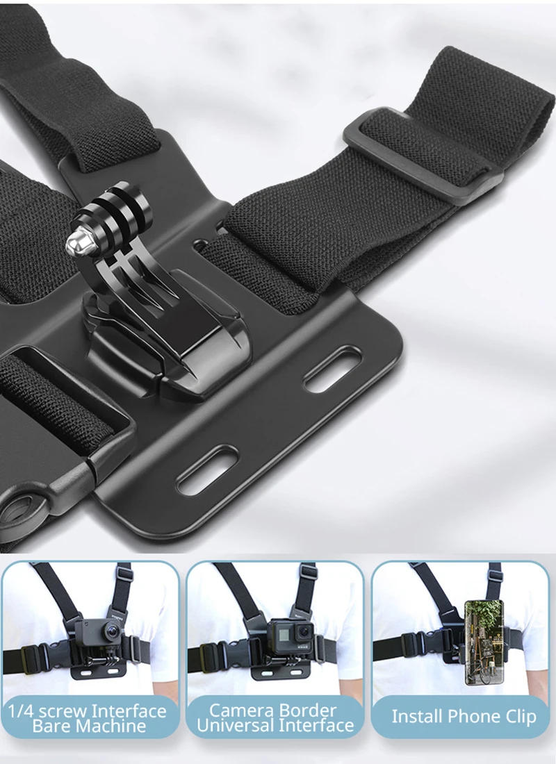 Description Picture 3 of itemChest Strap Mount Belt for Gopro Hero 9 8 7 6 5 4 Insta360 R X2 DJI OSMO Action Camera Harness for Go Pro SJCAM EKEN Accessories