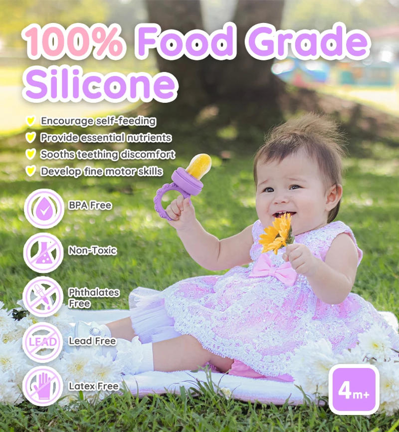 Description Picture 5 of item1 set-Sunflower Baby Fruit Feeder Set Silicone Mold Ice Cream Maker 2 Popsicle Molds 1 Tray Baby Feeder With Nipples