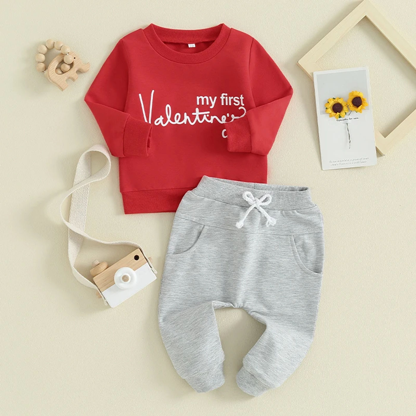 Description Picture 4 of itemBaby Pants Set Long Sleeve Crew Neck Letters Print Sweatshirt with Elastic Waist Sweatpants 2-piece Outfit for Girls Boys